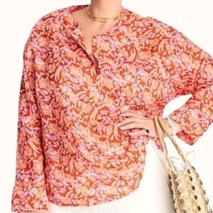 J.Crew Long Sleeve Large 100% Ramie Tunic Painted Block Floral NWOT size XXS